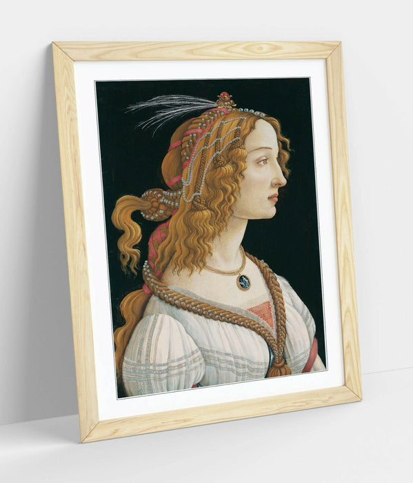 Framed Wall Art - Botticelli Young Woman Portrait With Woodgrain Frame Print