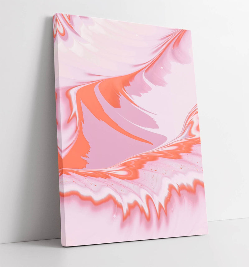 Canvas Wall Art - Pastel Pink Orange Wavy Abstract Painting on MDF Frame