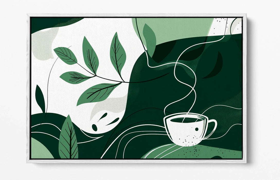 Canvas Wall Art - Float Effect Canvas With Green Plants & Coffee Decor Print