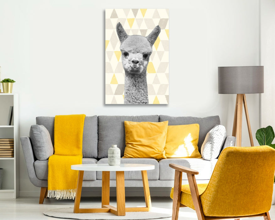 Canvas Wall Art - Baby Alpaca Geometric Print | Black White Mustard Yellow Decor