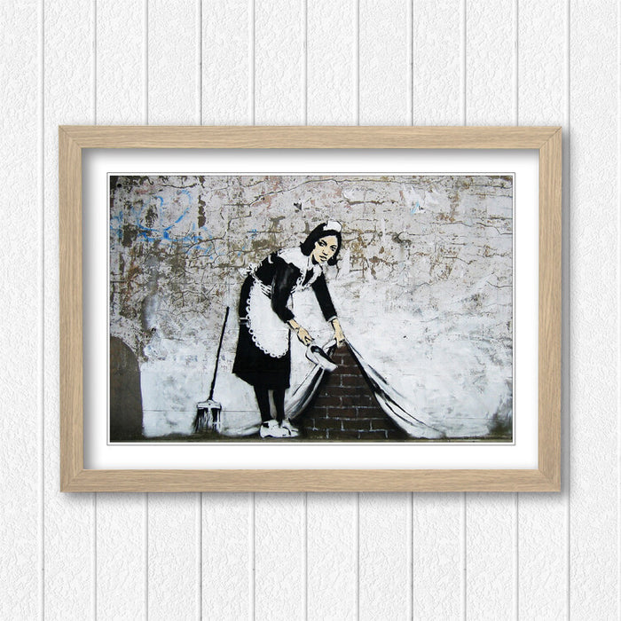 Banksy Framed Poster – Urban Street Art Print With Woodgrain Frame