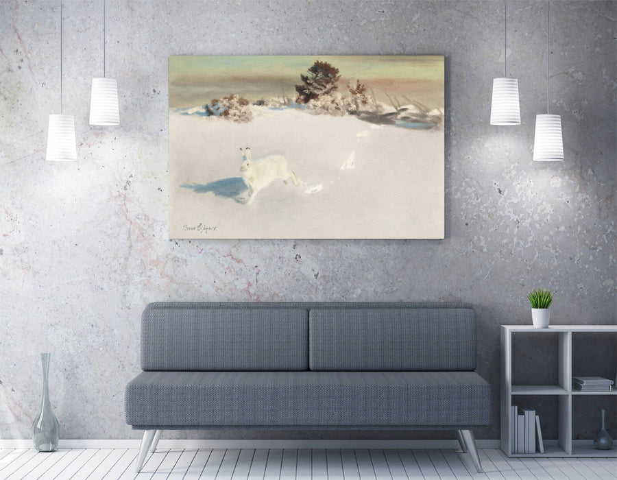 Canvas Wall Art - Bruno Liljefors Winter Hare Painting on Handmade Canvas Print