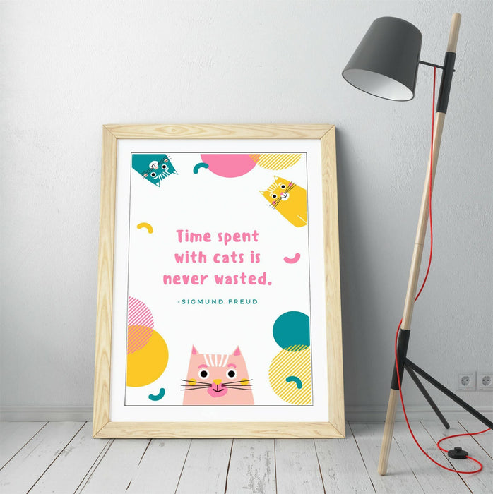 "TIME SPENT WITH CATS IS NEVER WASTED" PET QUOTE -FRAMED WALL ART PICTURE PRINT