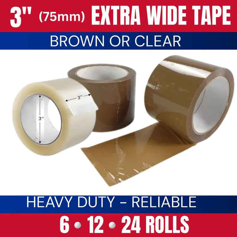 3 inch 75mm extra wide parcel tape in brown and clear