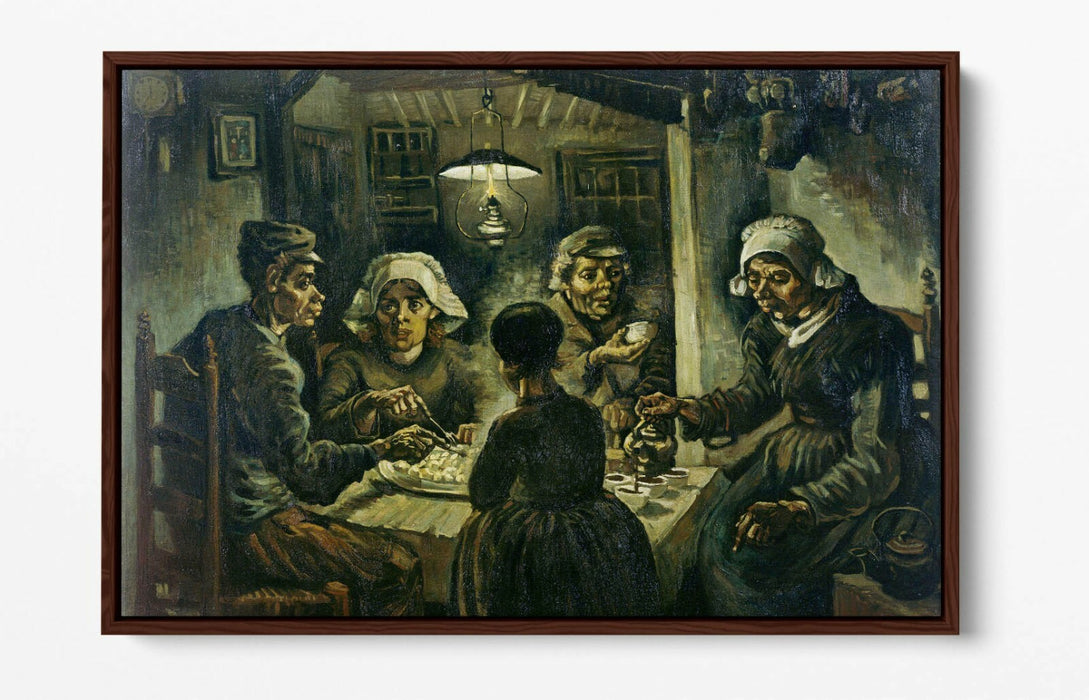 VAN GOGH POTATO EATERS -FLOAT EFFECT CANVAS WALL ART PIC PRINT- BLACK BROWN