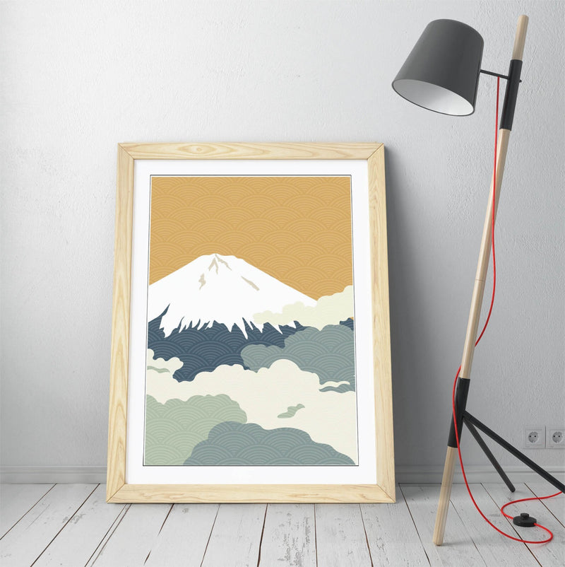 Fuji Mountain Wall Art – Minimalist Abstract Framed Print on Matte Paper