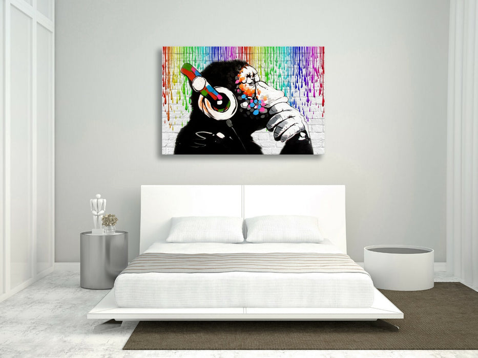 COOL APE DJ HEADPHONES BANKSY CANVAS WALL ART PRINT PICTURE ARTWORK FRAMED