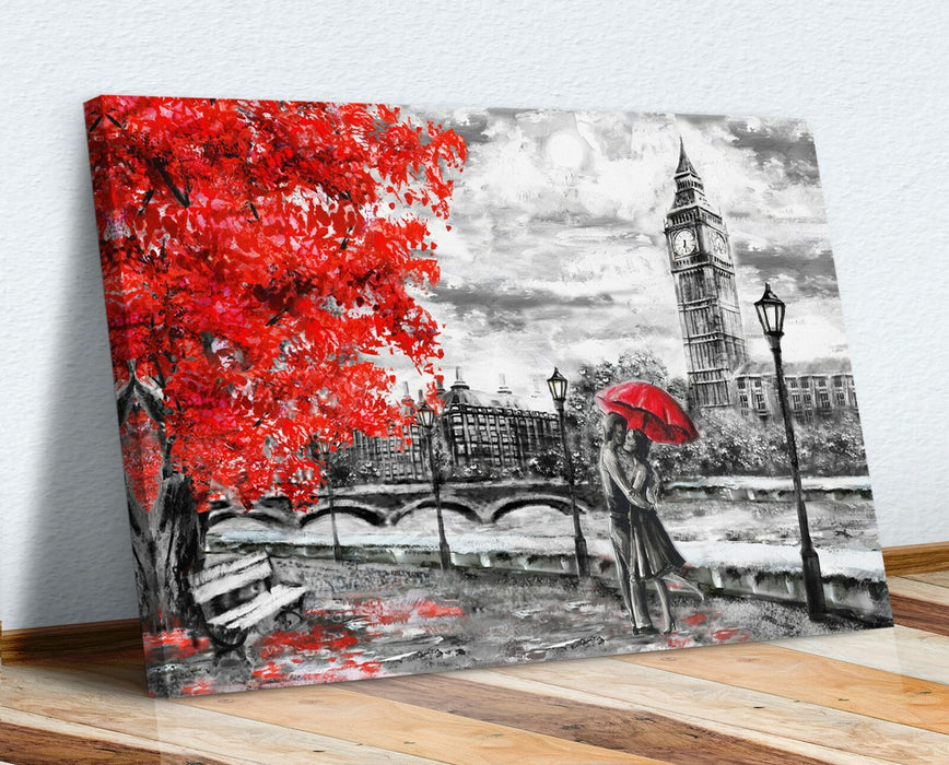 Canvas Wall Art – London Big Ben Red Umbrella Handmade Oil Painting Print