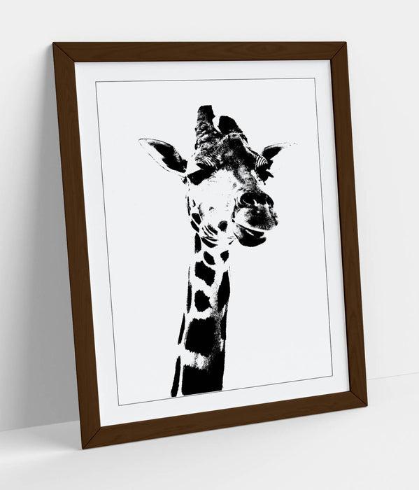 GIRAFFE, BLACK AND WHITE ANIMAL STENCIL STYLE -WALL ART PRINT POSTER ARTWORK