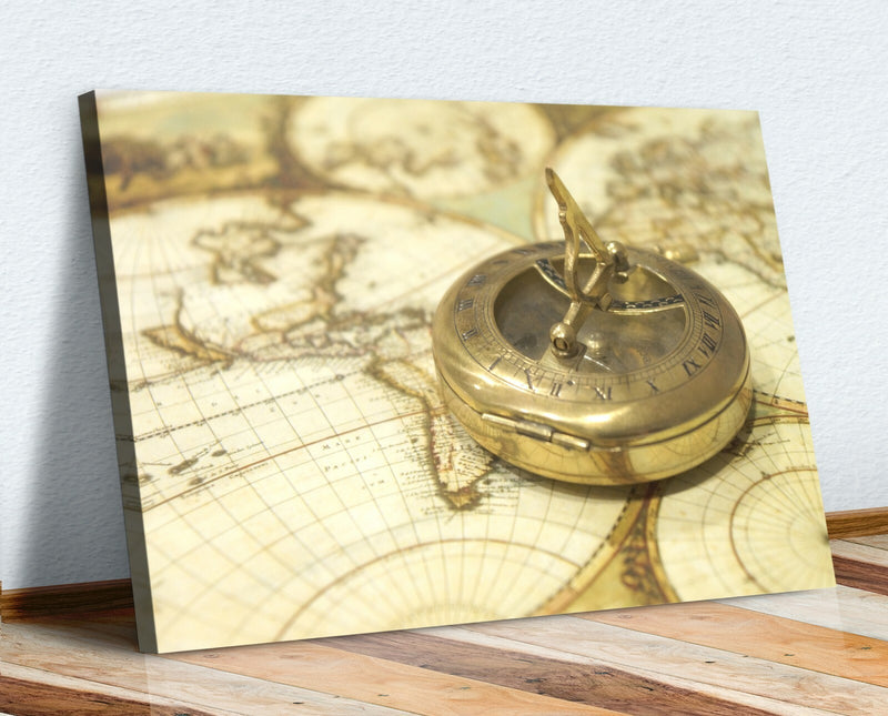 Vintage Compass Canvas - Handmade Map Wall Art Print | Deep Frame 30mm