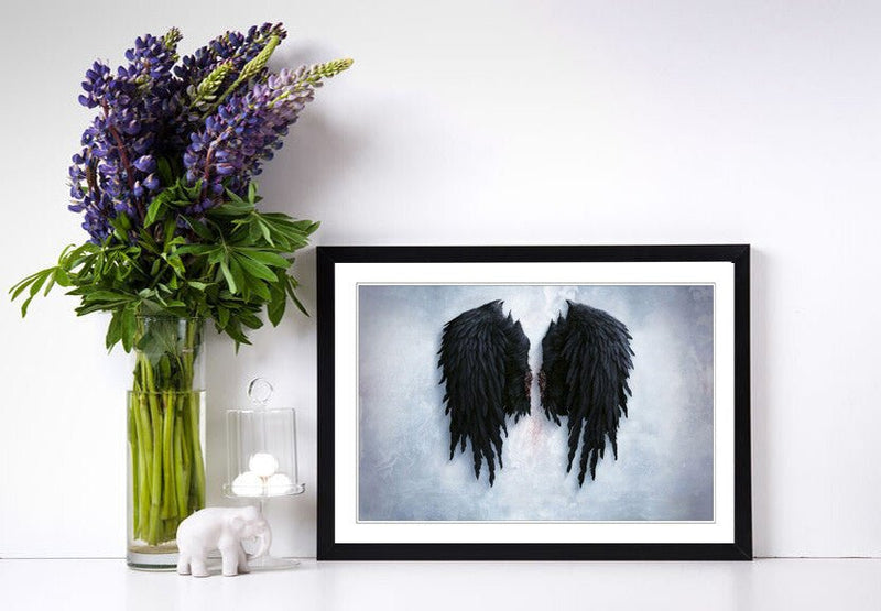 Black Wings Poster – Handmade UK Frame | Street Art Print Ready to Hang