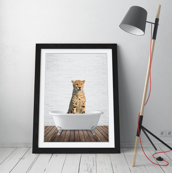 CHEETAH IN BATHTUB -QUIRKY ART FRAMED POSTER PICTURE PRINT BATHROOM ARTWORK