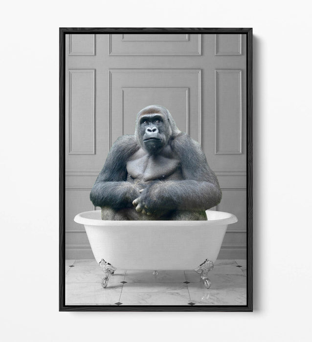 GORILLA IN BATHTUB -QUIRKY BATHROOM FLOAT EFFECT CANVAS WALL ART FUNNY PRINT