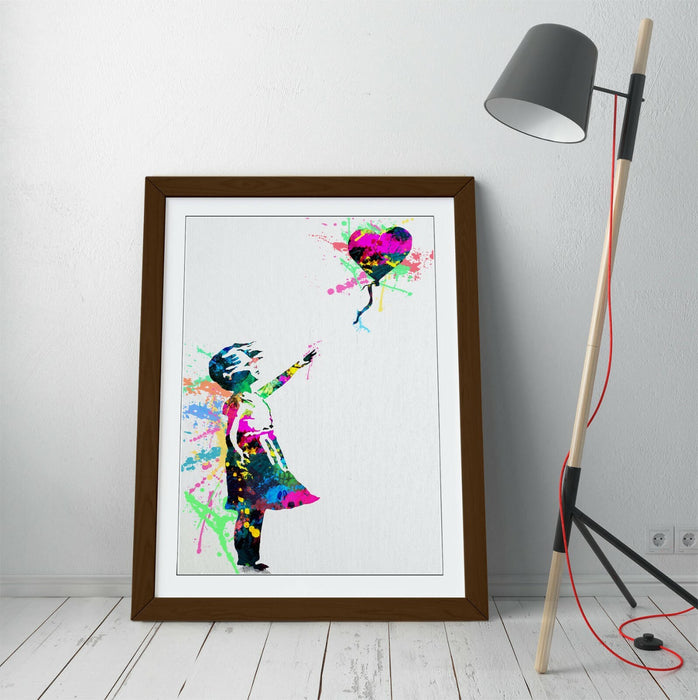 BANKSY, BALLOON GIRL RAINBOW SPLASH ART -FRAMED WALL ART PICTURE PRINT