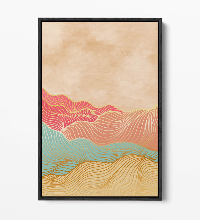 Canvas Wall Art - Abstract Multi Colour Mountains With Float Effect Frame