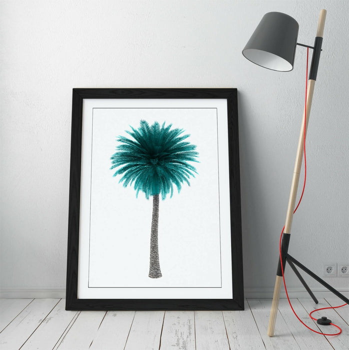 TEAL PALM TREE -ART FRAMED POSTER PICTURE PRINT ARTWORK-