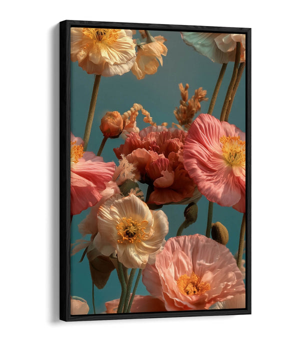 Pink White Flower Canvas - Floral Wall Art With Float Effect Frame, Ready To Hang