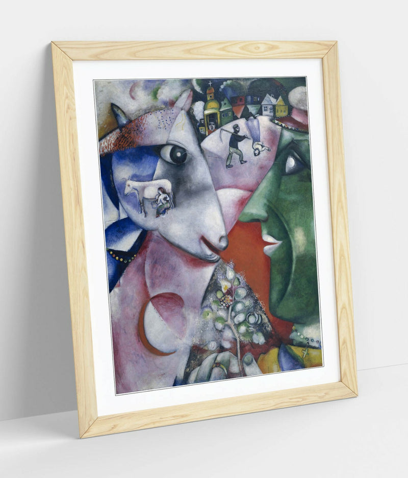Framed Art Print - Marc Chagll, I and The Village - Wall Art Poster Print With Frame / Black, Walnut, Oak