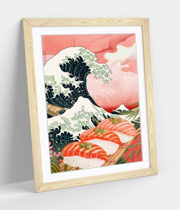Japanese Wall Art - Hokusai Wave Print Framed Sushi Poster | Handmade UK