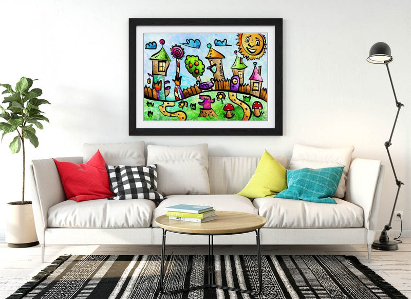 Kids Art Poster - Colorful Bedroom Decor With Handmade Framed Print, Matte Paper
