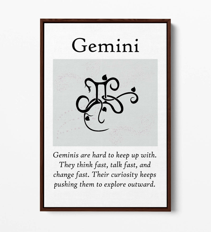 Gemini Star Sign Canvas - Handmade Zodiac Wall Art With Float Effect Frame