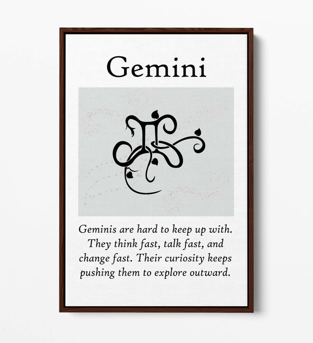GEMINI STAR SIGN ZODIAC ASTROLOGY QUOTE -FLOAT EFFECT CANVAS WALL ART PRINT