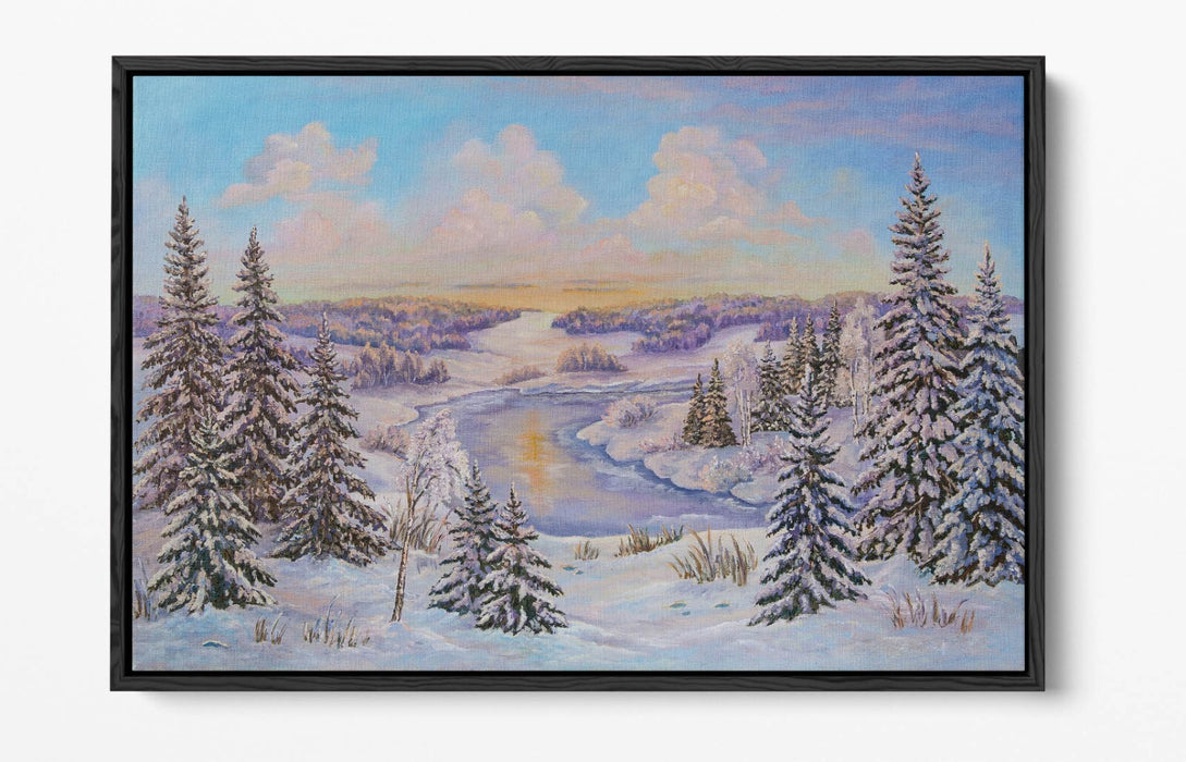 Canvas Wall Art – Winter Landscape With Trees Illustration | Float Effect Frame
