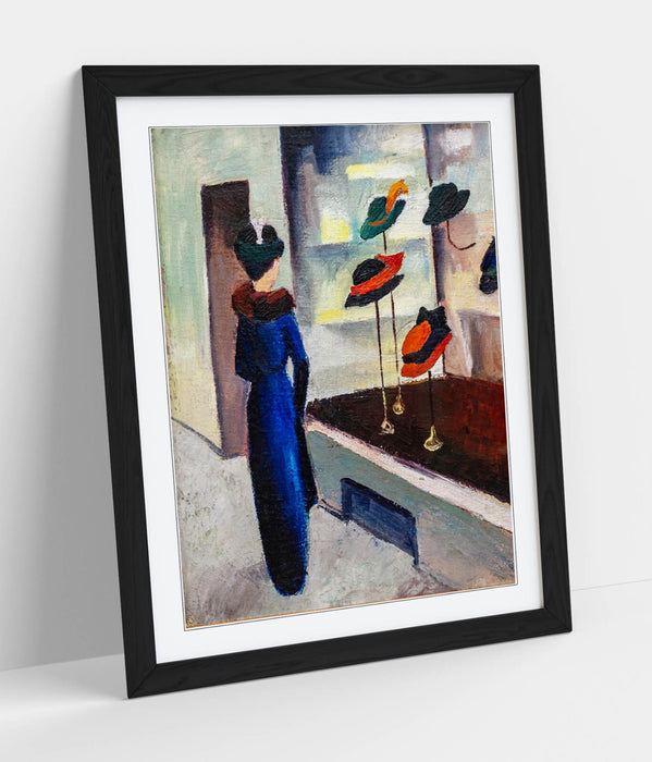 Framed Wall Art - August Macke Hutladen III Poster Print | Matte Paper, Wood Grain Frame