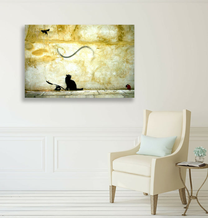 BANKSY CANVAS WALL ART PRINT ARTWORK GRAFFITI CAT AND MOUSE GAME DEEP FRAMED