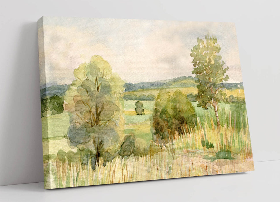 Watercolour Trees Canvas - Handmade Landscape Wall Art With Premium Varnish Finish