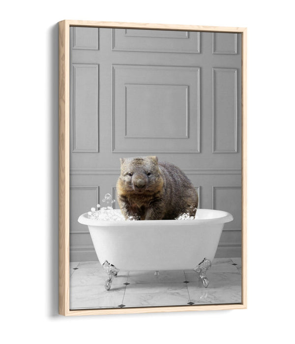 WOMBAT IN BATH PANEL WALL -QUIRKY BATHROOM FLOAT EFFECT CANVAS WALL ART PRINT