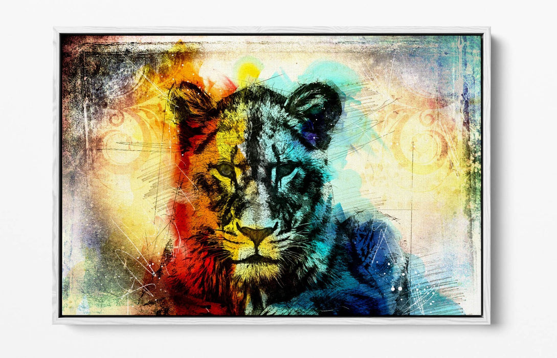 MULTI COLOUR LIONESS SKETCH -FLOAT EFFECT CANVAS WALL ART PRINT