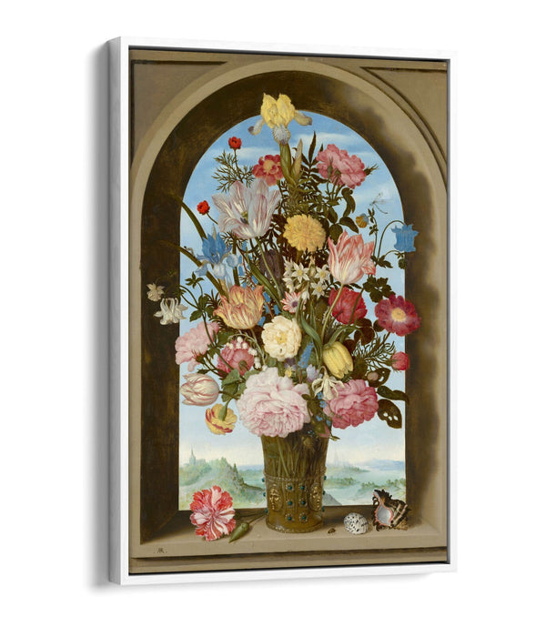 AMBROSIUS BOSSCHAERT, FLOWERS IN A WINDOW-FLOAT EFFECT CANVAS WALL ART PIC PRINT