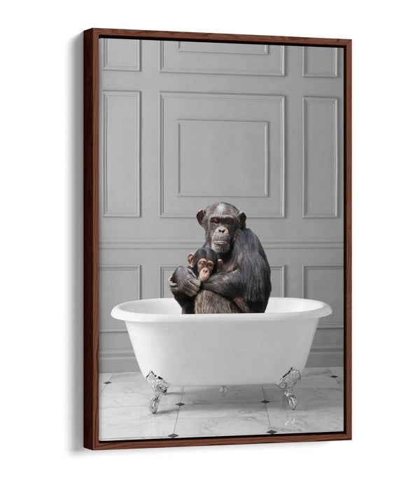 MONKEY CHIMP IN BATHTUB -QUIRKY BATHROOM FLOAT EFFECT CANVAS WALL ART PRINT
