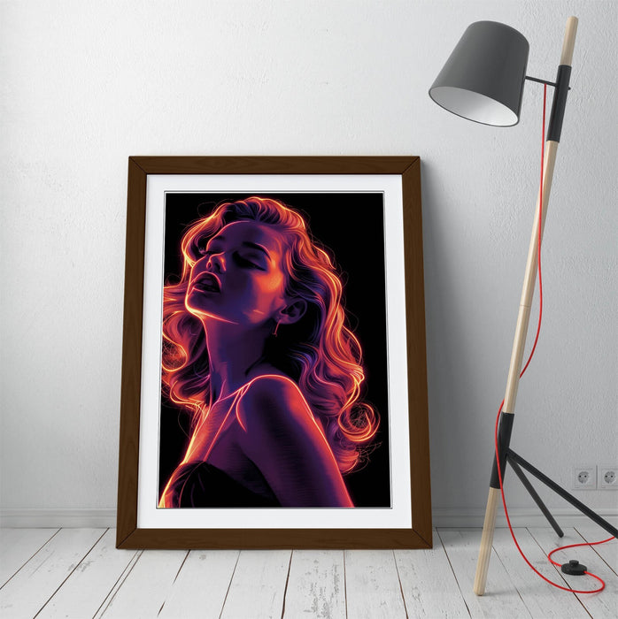 Framed Wall Art Poster – Neon Red Portrait Print of Pretty Woman | UK Made