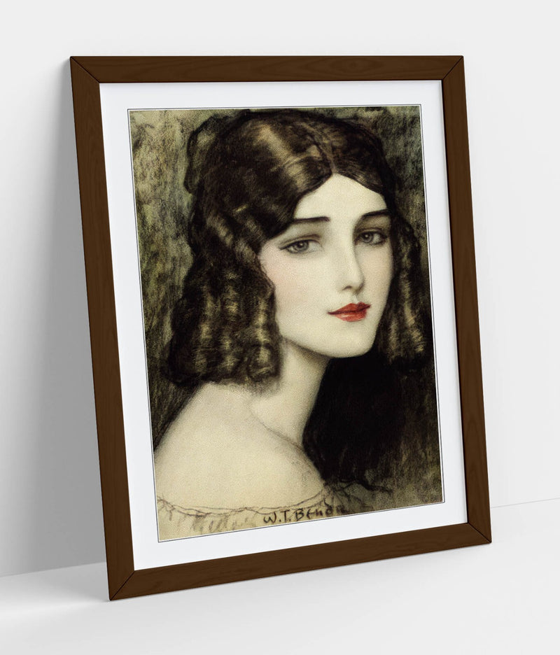 Framed Wall Art Poster - 'Girl's head with curls, Wladyslaw Theodore Benda' Matte Paper, Wood Grain Frame