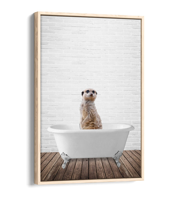 MEERKAT IN BATHTUB -QUIRKY BATHROOM FLOAT EFFECT CANVAS WALL ART FUNNY PRINT
