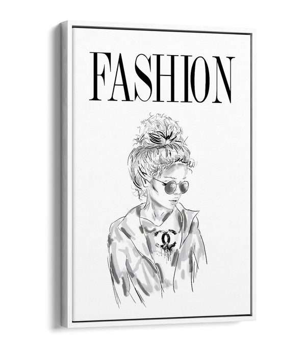 Canvas Wall Art - Fashion Girl Coco | Float Effect Black & White Print