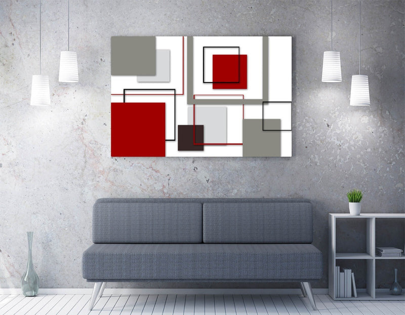 Canvas Wall Art - Red Grey Abstract Canvas Print | Framed Bedroom Wall Art