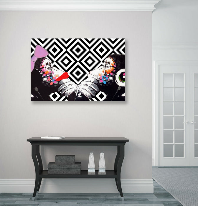 BANKSY DJ MONKEY THINKER DUO CANVAS WALL ART PRINT GEOMETRIC ARTWORK GRAFFITI