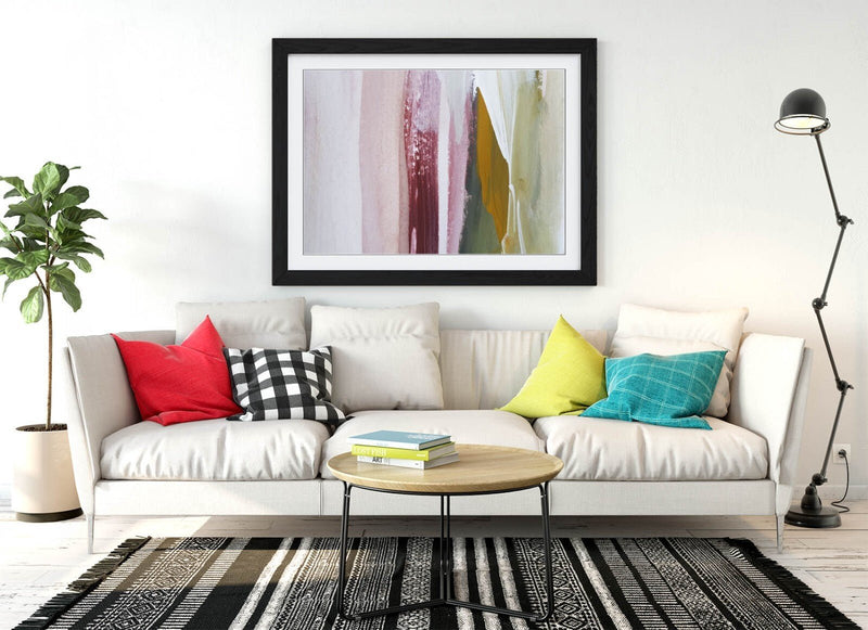 Framed Wall Art Poster – Abstract Paint Stroke Art with Wood Grain Frame | Handmade UK