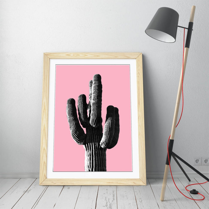 TRENDY B&W CACTUS POP ART PINK -ART FRAMED POSTER PICTURE PRINT ARTWORK