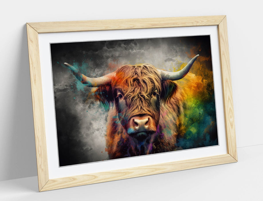 Highland Cow Wall Art – Framed Multi Colour Poster | UK Handmade Home Decor