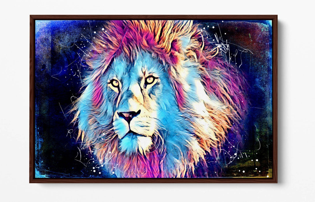 PURPLE BLUE LION SKETCH BLACK BACKGROUND -FLOAT EFFECT CANVAS WALL ART PRINT