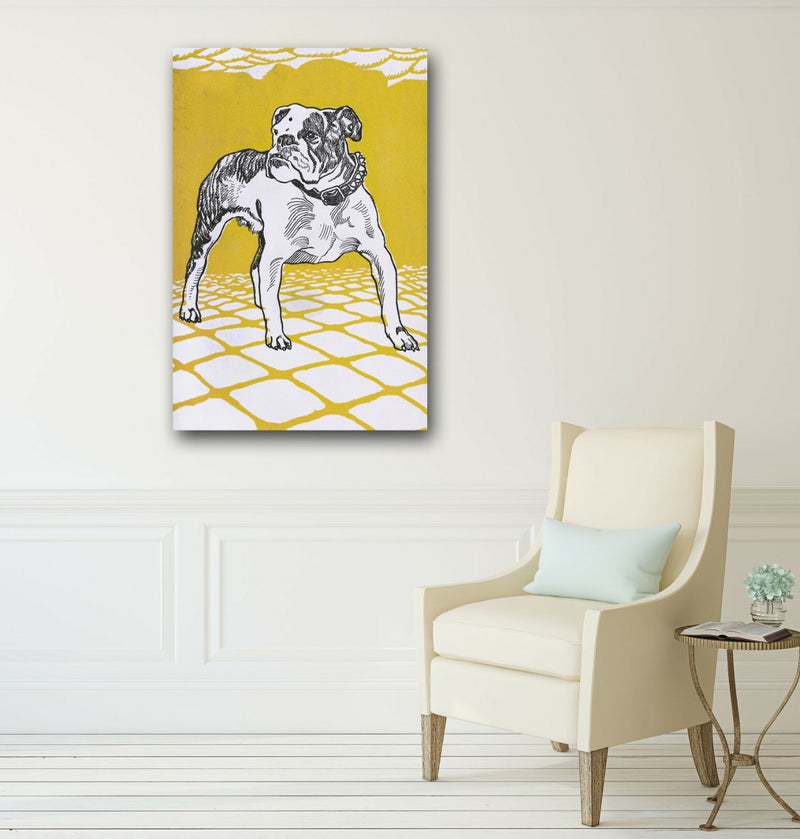 Vintage Bulldog Canvas | Deep Framed Artwork With Mustard Wall Art Print