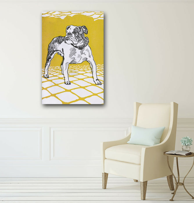 Vintage Bulldog Canvas | Deep Framed Artwork With Mustard Wall Art Print