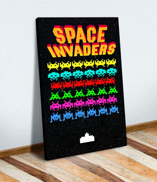 Canvas Wall Art Retro Gaming Space Invaders Print | 30mm Deep Frame | Handmade Canvas Print