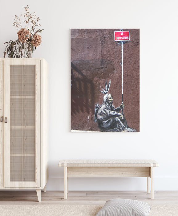 BANKSY STYLE - NO TRESPASSING -  CANVAS STREET WALL ART PRINT ARTWORK