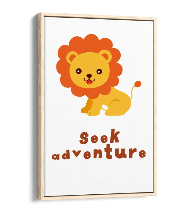 "SEEK ADVENTURE" LION QUOTE KIDS ROOM SLOGAN -FLOAT EFFECT CANVAS WALL ART PRINT