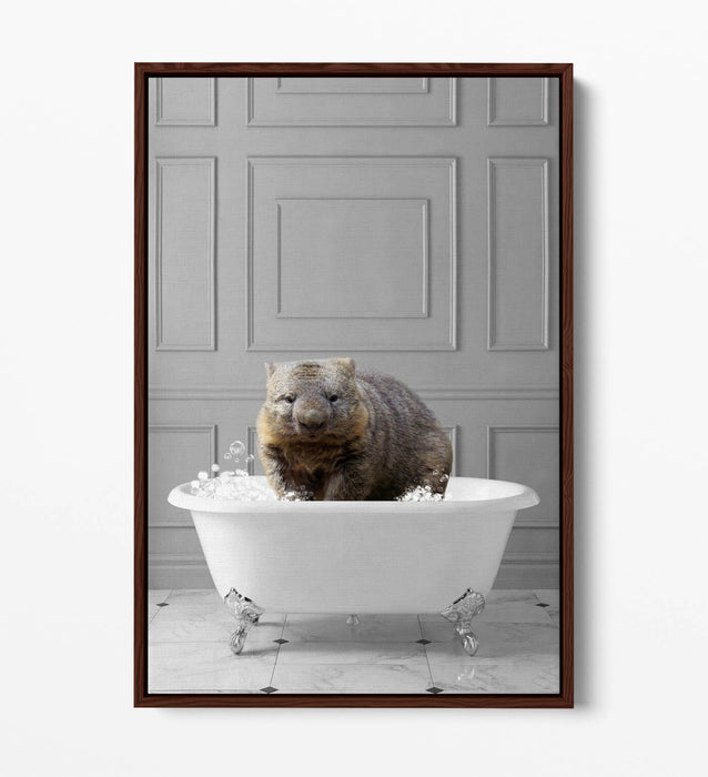 WOMBAT IN BATH PANEL WALL -QUIRKY BATHROOM FLOAT EFFECT CANVAS WALL ART PRINT